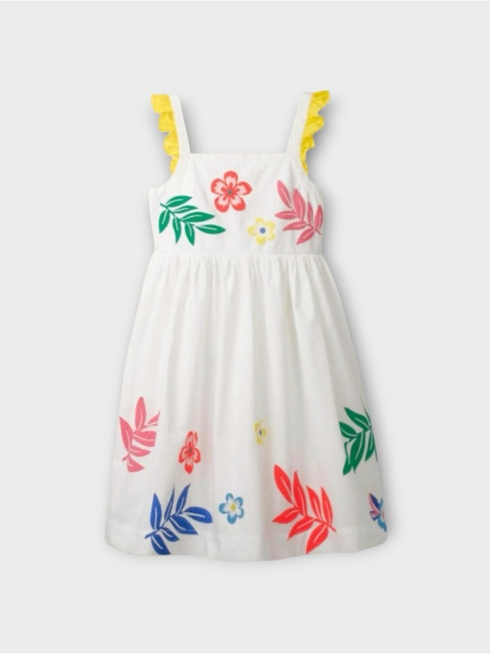 Mini Boden Other - Mini Boden White Embellished Vine Floral Frill Sleeve Tank Dress
